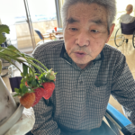 早春、花を咲かせたイチゴの苗に赤々として、立派な実がなりました！！